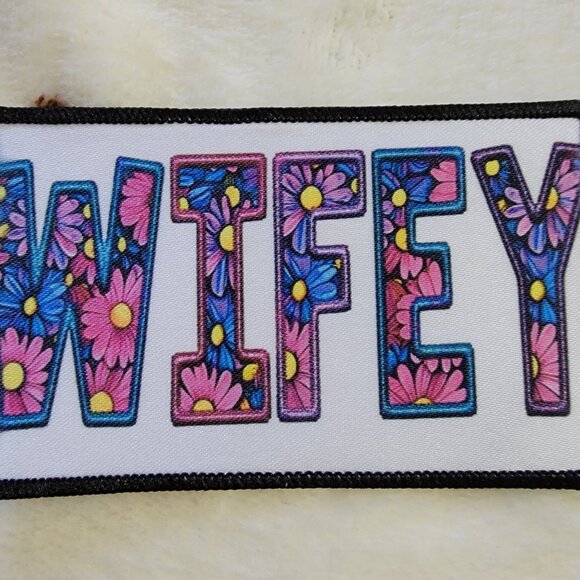 Wifey Floral Sublimation DYI Fabric Hat Patch Glue Iron On Sew Hat Patch - Picture 4 of 6